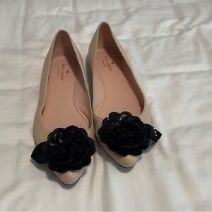 Kate Spade Beige Flats with Black Flower Detail